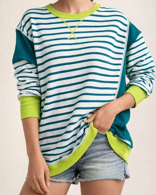 Women's New Round Neck Sweater Striped Colorful Long-sleeved Printed T-shirt | JRSEE:f2e9ee72-7569-40d3-9457-b0e52340c45e