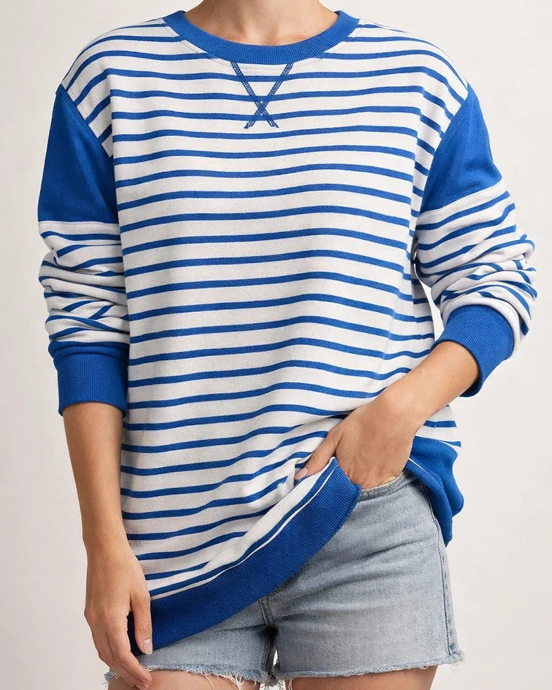 Women's New Round Neck Sweater Striped Colorful Long-sleeved Printed T-shirt | JRSEE:50696553-9bee-4237-82fb-d0d63504be61