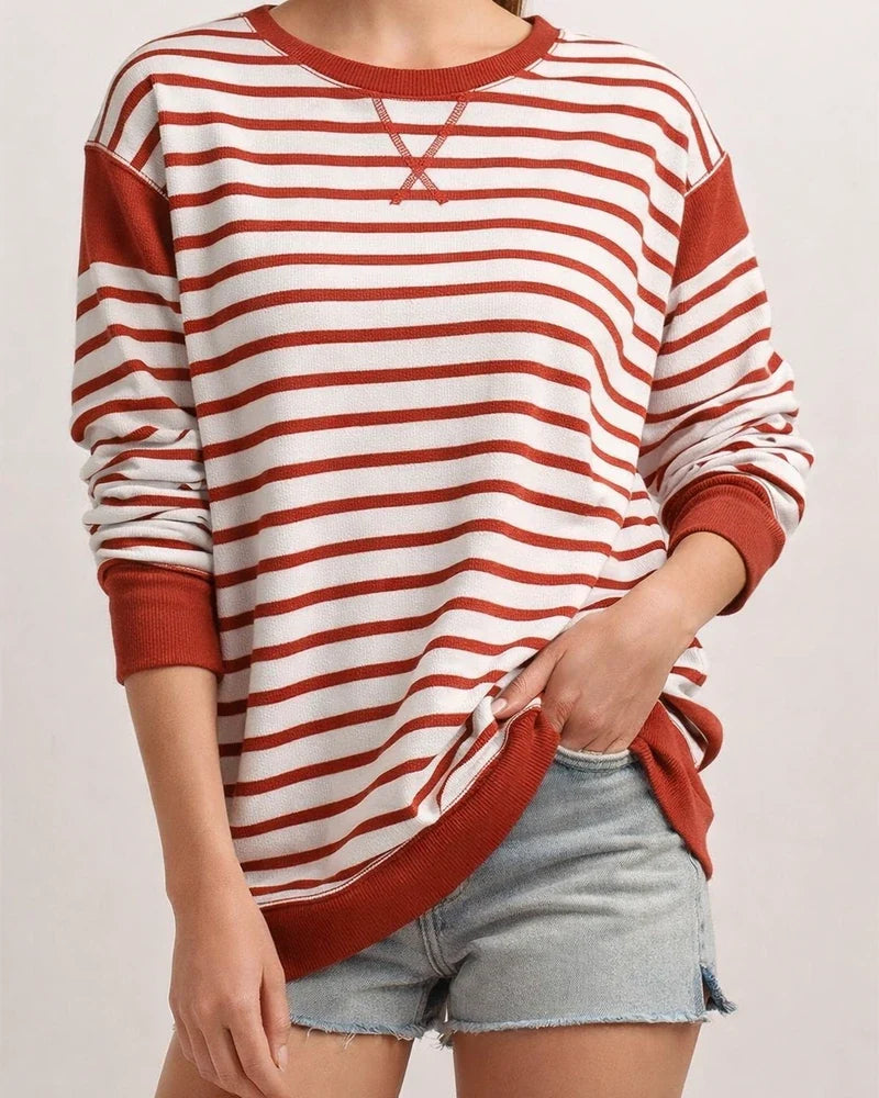 Women's New Round Neck Sweater Striped Colorful Long-sleeved Printed T-shirt | JRSEE:6904daf8-7df3-4afc-ab22-b9210db8e5c2