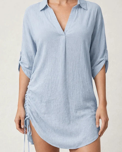 Women's New Sides Drawstring Solid Color Shirt Beach Smock Shirt | JRSEE:e861c245-1c9d-4614-adb4-63b966f43512