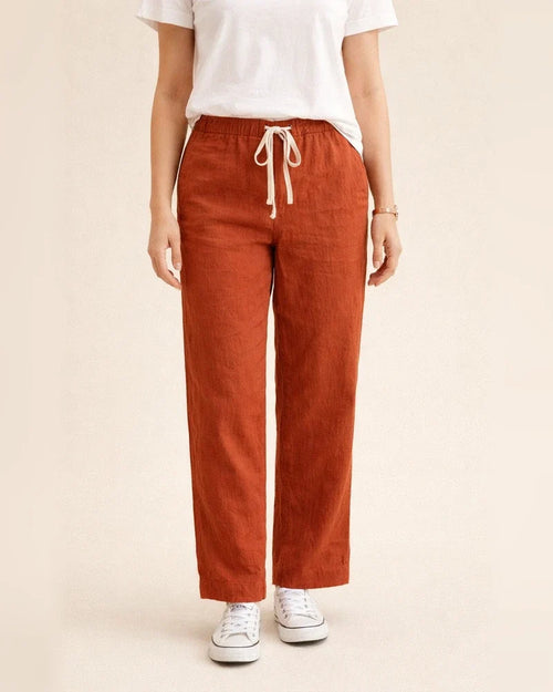 Women's New Solid-color Loose Casual Drawstring Elastic Waist Cotton Nine Pants | JRSEE:bf268f25-52a8-4cab-b728-ab5cde3ca557
