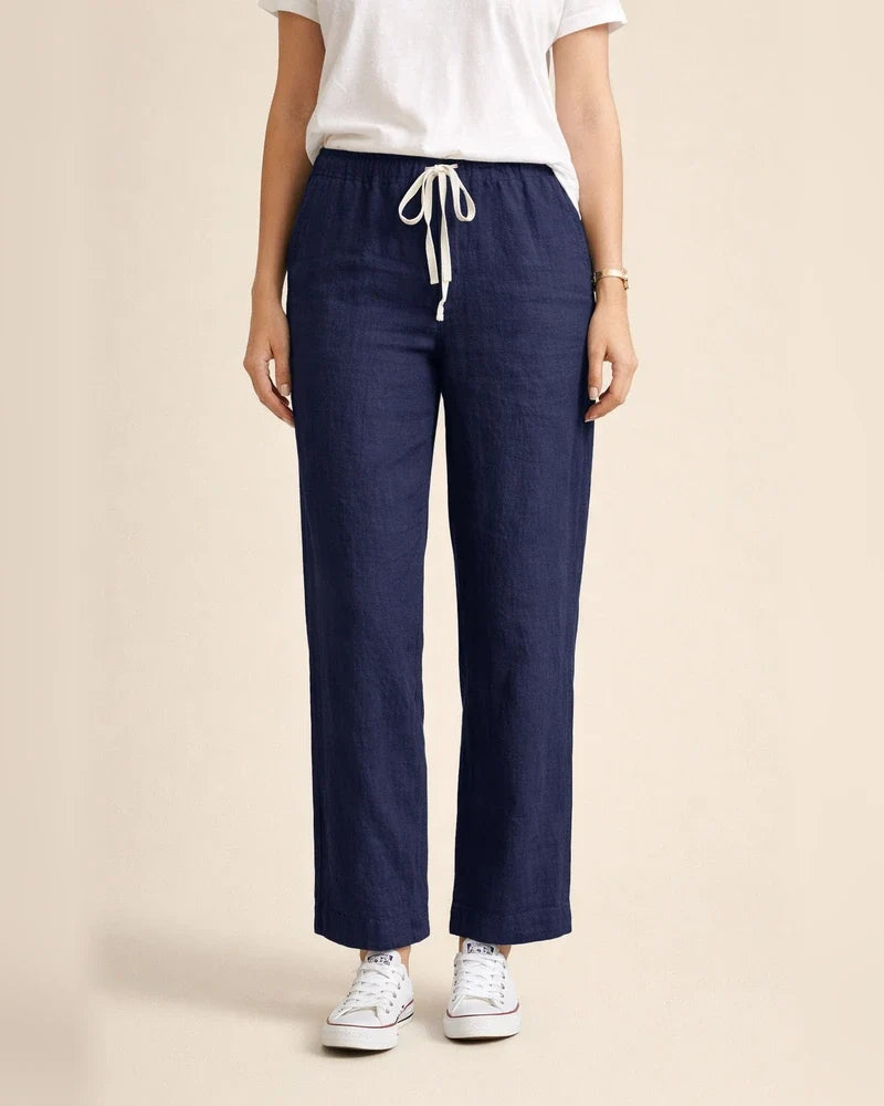 Women's New Solid-color Loose Casual Drawstring Elastic Waist Cotton Nine Pants | JRSEE:eadbba63-3676-43c9-880d-b18b22c208e4