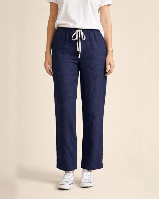 Women's New Solid-color Loose Casual Drawstring Elastic Waist Cotton Nine Pants | JRSEE:eadbba63-3676-43c9-880d-b18b22c208e4