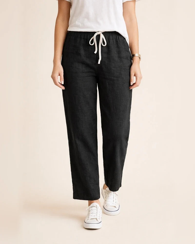 Women's New Solid-color Loose Casual Drawstring Elastic Waist Cotton Nine Pants | JRSEE:fd0d3bf7-20d2-4dea-abad-9ff71d8a8abe