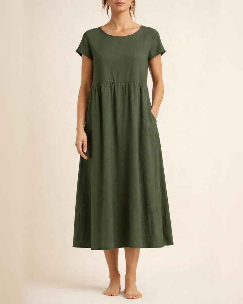Women's New Solid Color Sleeveless Loose Dress Cotton Linen Round Neck Dresses | JRSEE:27123595-171b-42bc-980b-820e4a0b4940