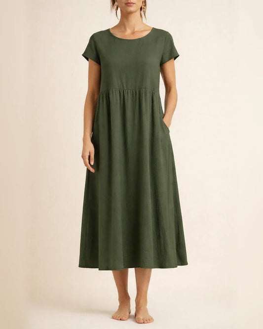 Women's New Solid Color Sleeveless Loose Dress Cotton Linen Round Neck Dresses | JRSEE:27123595-171b-42bc-980b-820e4a0b4940
