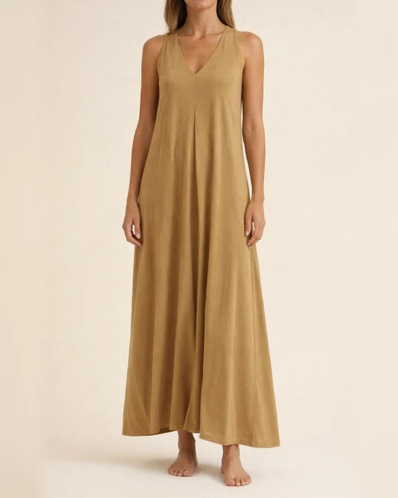 Women's New Solid Color V-neck Vest Solid Color Long Dress | JRSEE:a1694bc6-f98e-445b-a8bc-dded14367e9f
