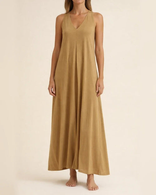 Women's New Solid Color V-neck Vest Solid Color Long Dress | JRSEE:a1694bc6-f98e-445b-a8bc-dded14367e9f