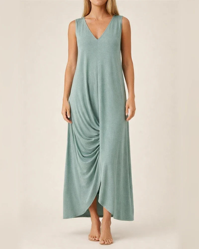 Women's New Solid Color V-neck Vest Solid Color Long Dress | JRSEE:c519debf-6b86-49cf-96c9-69976f96fcc6