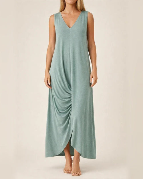 Women's New Solid Color V-neck Vest Solid Color Long Dress | JRSEE:c519debf-6b86-49cf-96c9-69976f96fcc6