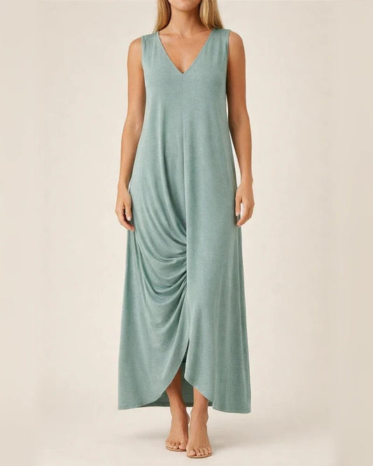 Women's New Solid Color V-neck Vest Solid Color Long Dress | JRSEE:c519debf-6b86-49cf-96c9-69976f96fcc6