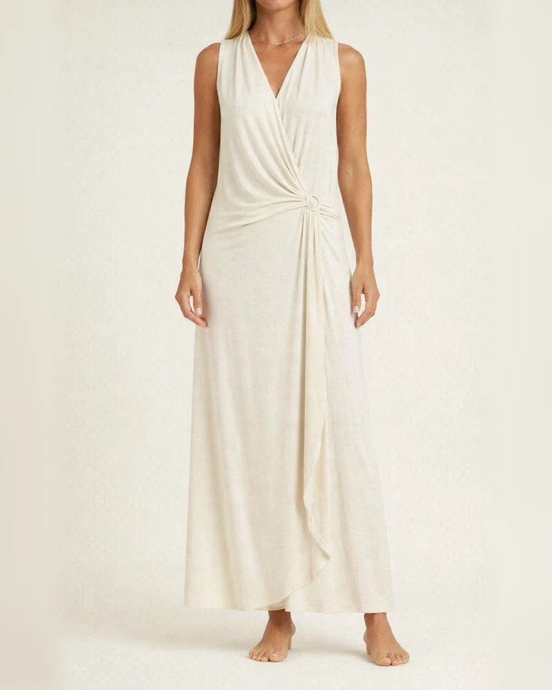 Women's New Solid Color V-neck Vest Solid Color Long Dress | JRSEE:32f36924-8fe3-4d30-bf77-aeadaac341b1