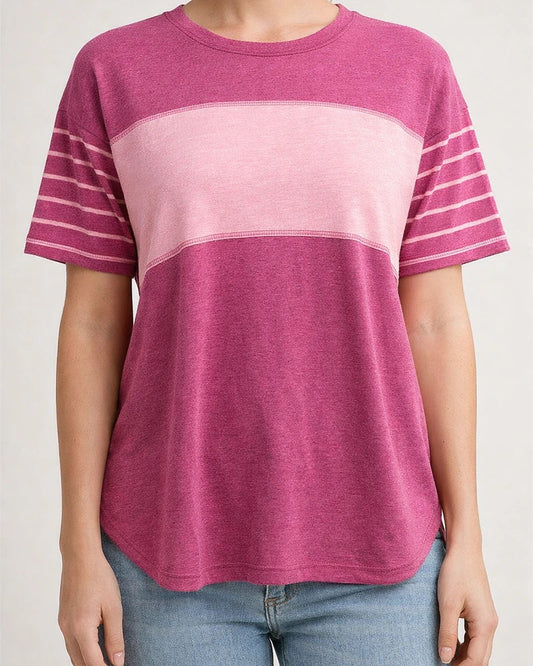 Women's New Spring Summer Round-Neck Casual Striped Color-Blocked Short-Sleeve T-Shirt | JRSEE:3e9214ae-3c2b-49f0-9f4a-03c47a93928d