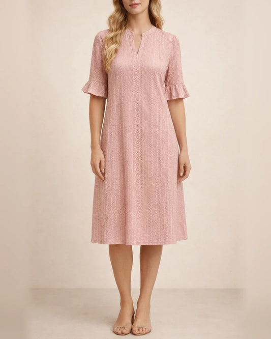 Women's New Spring/Summer Solid-Color Jacquard Three-Quarter Sleeve V-Neck Loose-Fit Dress | JRSEE:f7384a3d-fe3f-49e4-8c01-8d105a9e9604 | JRSEE:a21e1cc3-1c3b-4f4c-b1ab-3c8fe9fa3666
