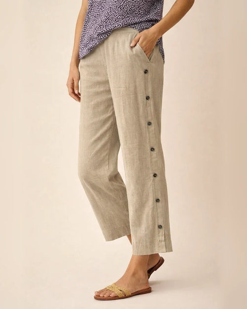 Women's New Style Cotton-Linen Breathable Cropped Pants with Side Button Fastening, Relaxed Fit Casual Pants | JRSEE:e96d5ae4-7bce-4d46-ab34-f7d55125a2d7