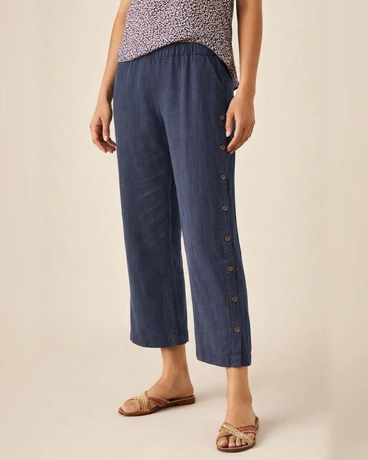 Women's New Style Cotton-Linen Breathable Cropped Pants with Side Button Fastening, Relaxed Fit Casual Pants | JRSEE:8421047e-3450-47d9-909c-bda1a17f46ab