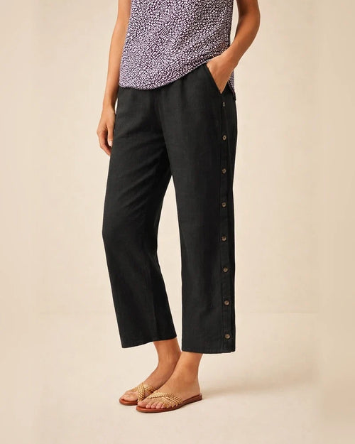 Women's New Style Cotton-Linen Breathable Cropped Pants with Side Button Fastening, Relaxed Fit Casual Pants | JRSEE:71b137cb-9901-46b6-b682-cd132c6989a6