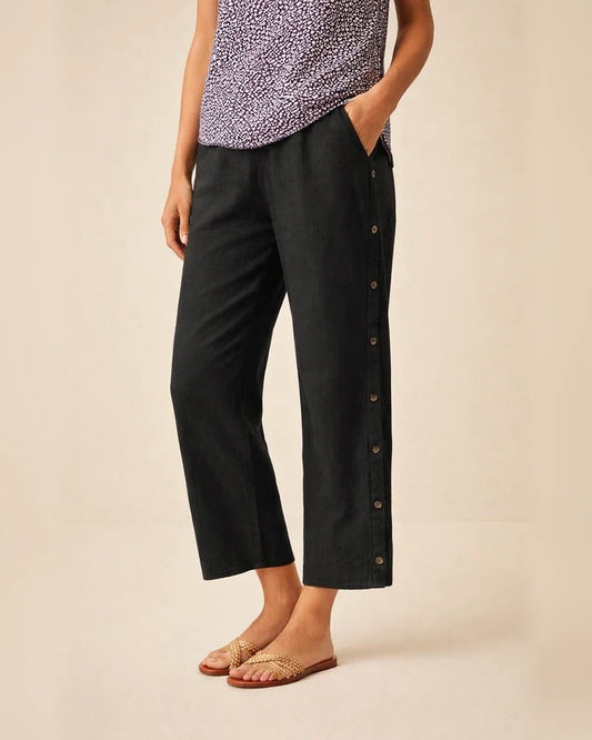 Women's New Style Cotton-Linen Breathable Cropped Pants with Side Button Fastening, Relaxed Fit Casual Pants | JRSEE:71b137cb-9901-46b6-b682-cd132c6989a6