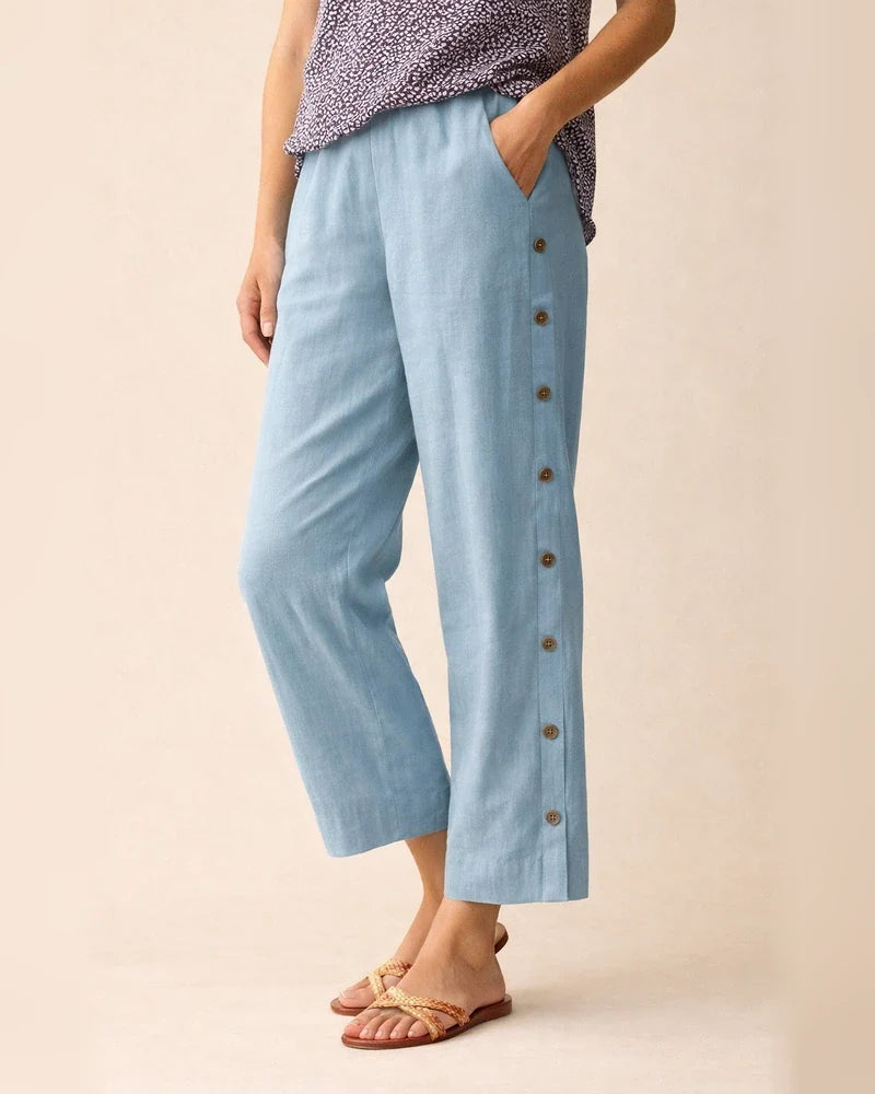 Women's New Style Cotton-Linen Breathable Cropped Pants with Side Button Fastening, Relaxed Fit Casual Pants | JRSEE:8a10c65e-bae7-491d-aa1c-7c011fe4de46
