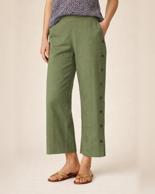 Women's New Style Cotton-Linen Breathable Cropped Pants with Side Button Fastening, Relaxed Fit Casual Pants | JRSEE:2809f87a-097a-48fb-81cb-d7d20ae2b52a