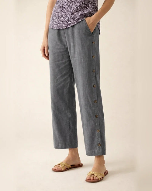 Women's New Style Cotton-Linen Breathable Cropped Pants with Side Button Fastening, Relaxed Fit Casual Pants | JRSEE:5f95359f-e34b-4ba7-9a25-e3e84aa682d5