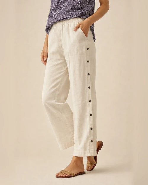Women's New Style Cotton-Linen Breathable Cropped Pants with Side Button Fastening, Relaxed Fit Casual Pants | JRSEE:4ae9fef2-3c8c-428a-98e5-693d137decd2