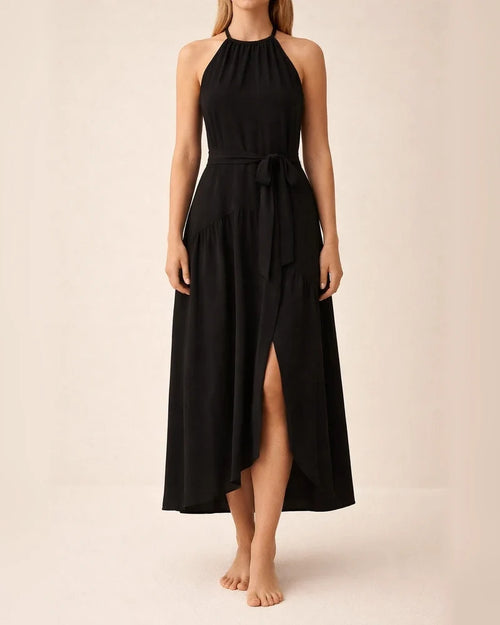 Women's New Summer Fashion Neck Tie Solid Color Dresses Long Dresses | JRSEE:b77d88c5-df85-4f6c-a1f8-e6a3aee8fc8f