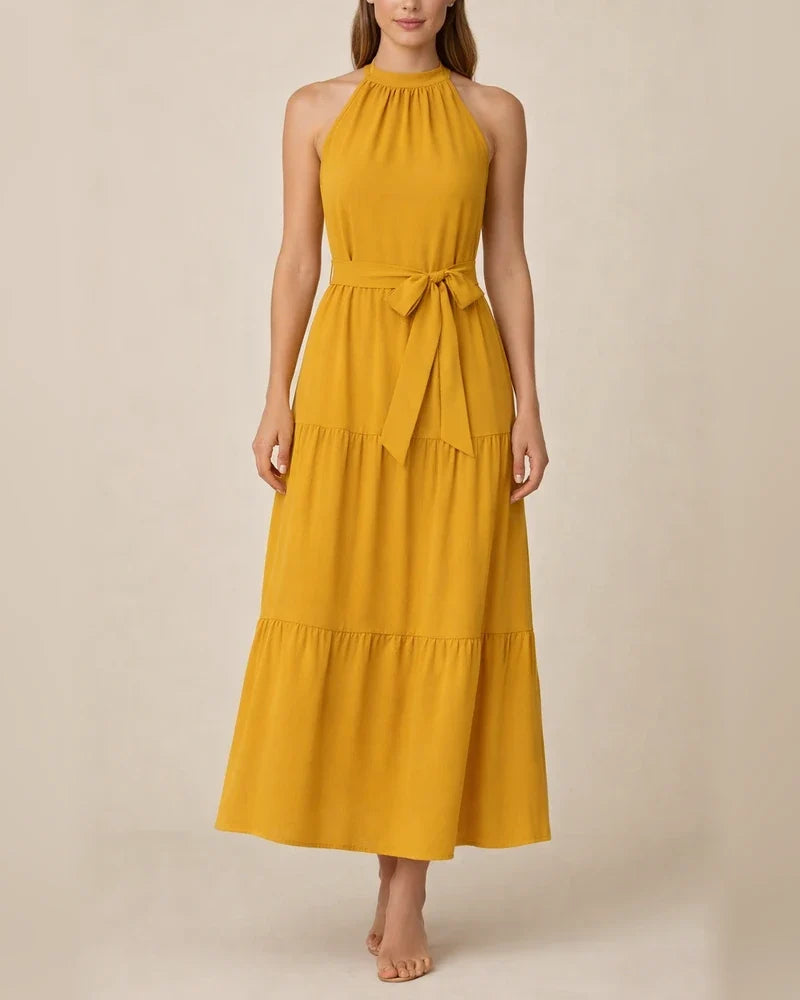 Women's New Summer Fashion Neck Tie Solid Color Dresses Long Dresses | JRSEE:cd6279ca-a982-4e03-b704-5907bef37031