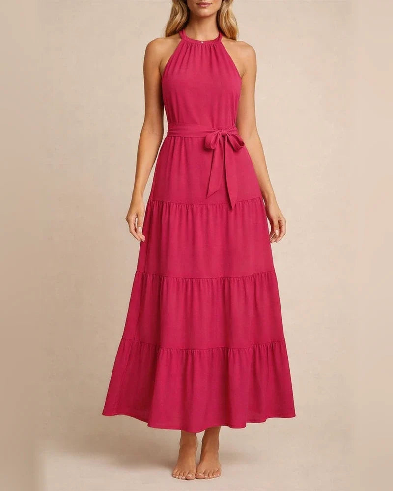 Women's New Summer Fashion Neck Tie Solid Color Dresses Long Dresses | JRSEE:9d814975-df9d-4533-9914-fac8a9d1c7ce