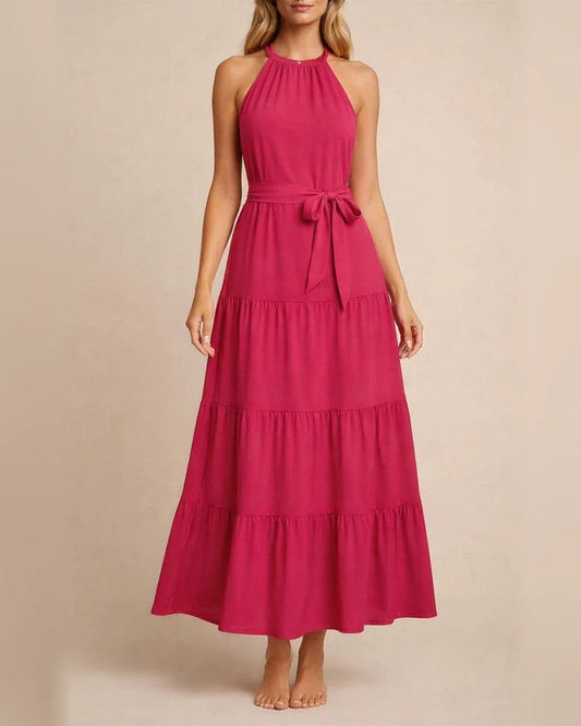 Women's New Summer Fashion Neck Tie Solid Color Dresses Long Dresses | JRSEE:9d814975-df9d-4533-9914-fac8a9d1c7ce