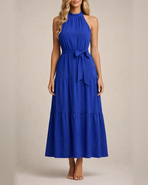 Women's New Summer Fashion Neck Tie Solid Color Dresses Long Dresses | JRSEE:010e4e68-be83-4ef7-8602-0f0d609b1bdf