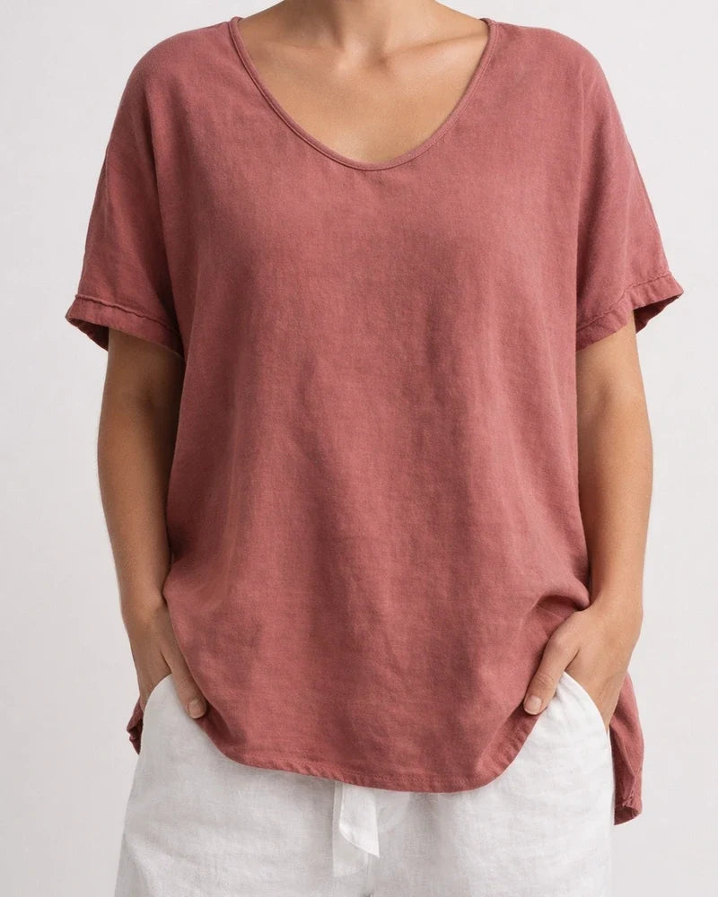Women's New Summer Solid Color Loose-fitting Short-sleeve Casual Cotton-linen Blend T-shirt | JRSEE:36b0e191-95ed-42a3-95fe-9d332749c270