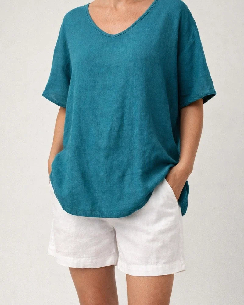 Women's New Summer Solid Color Loose-fitting Short-sleeve Casual Cotton-linen Blend T-shirt | JRSEE:496f5b2d-b82c-4560-a12c-439dbc38f841