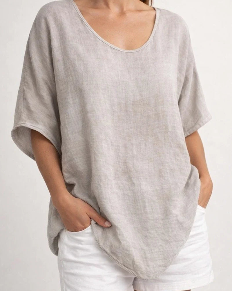 Women's New Summer Solid Color Loose-fitting Short-sleeve Casual Cotton-linen Blend T-shirt | JRSEE:bd0af68f-1d7c-4600-ab6c-40c2371fe037