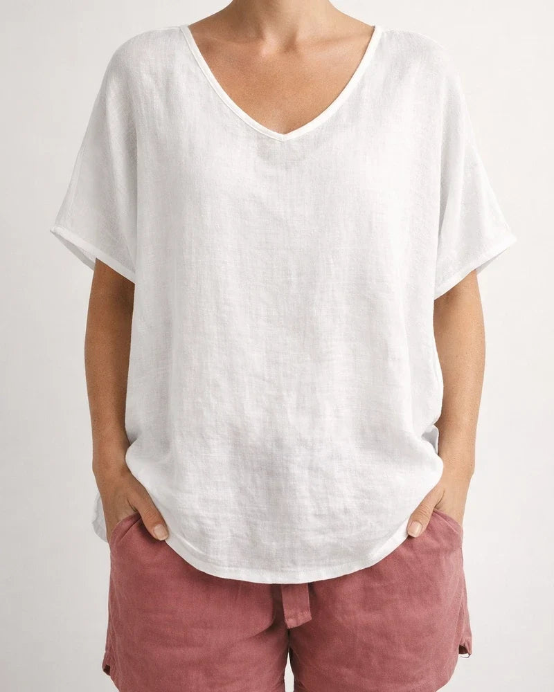 Women's New Summer Solid Color Loose-fitting Short-sleeve Casual Cotton-linen Blend T-shirt | JRSEE:181bac77-4741-4652-9f2c-a22b4e695e83