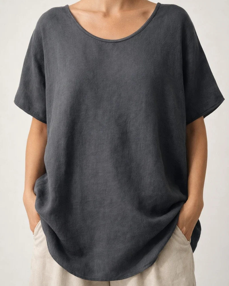 Women's New Summer Solid Color Loose-fitting Short-sleeve Casual Cotton-linen Blend T-shirt | JRSEE:17b66569-c717-40c0-8edd-e5f35ddaa35e