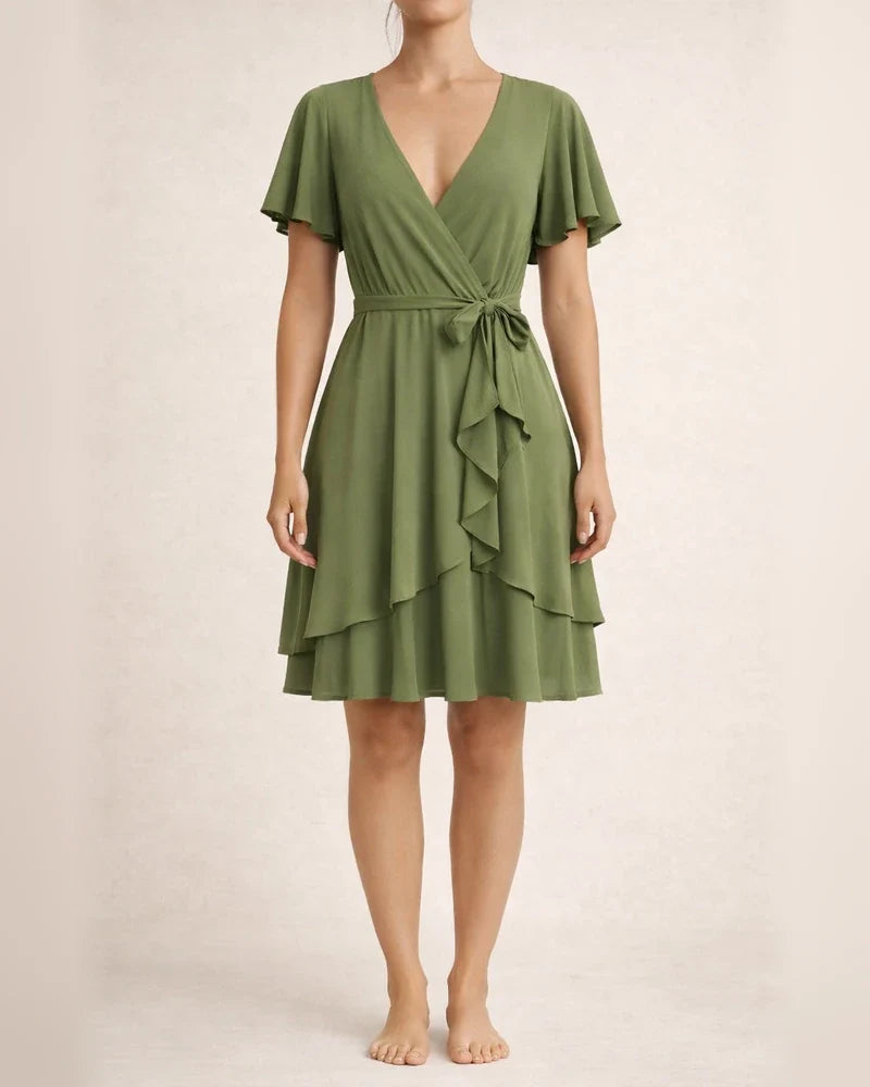Women's New Summer V-neck Short-sleeve Tie-front Casual Dress | JRSEE:ade3d05d-31e6-4535-84a3-b0da5a00f179 | JRSEE:10a9f5cc-1d4f-4098-b268-14a35623abdd