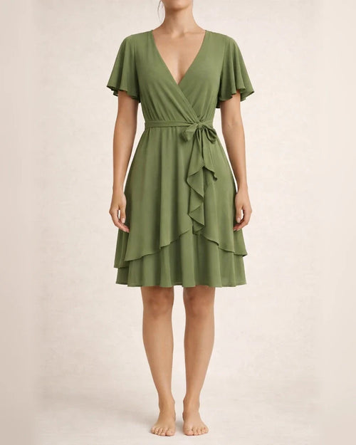 Women's New Summer V-neck Short-sleeve Tie-front Casual Dress | JRSEE:ade3d05d-31e6-4535-84a3-b0da5a00f179 | JRSEE:10a9f5cc-1d4f-4098-b268-14a35623abdd