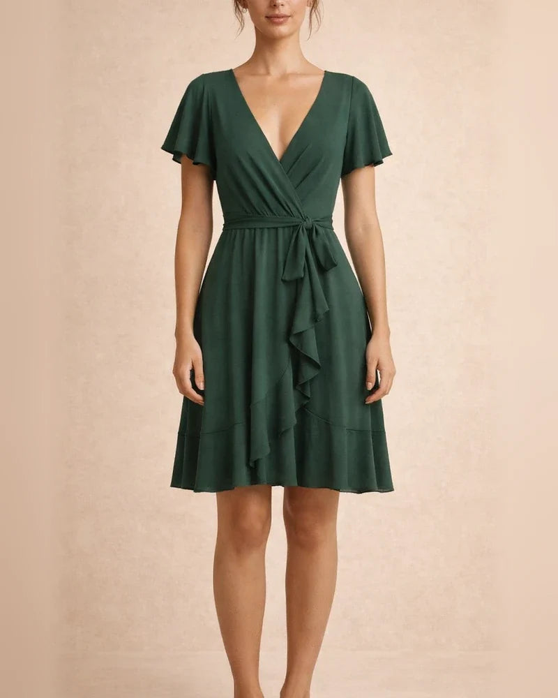 Women's New Summer V-neck Short-sleeve Tie-front Casual Dress | JRSEE:8dcfd937-5a96-4878-b53e-2ef756e52e6a | JRSEE:b74135f8-b093-4340-a541-01a258dd556e
