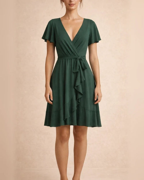 Women's New Summer V-neck Short-sleeve Tie-front Casual Dress | JRSEE:8dcfd937-5a96-4878-b53e-2ef756e52e6a | JRSEE:b74135f8-b093-4340-a541-01a258dd556e