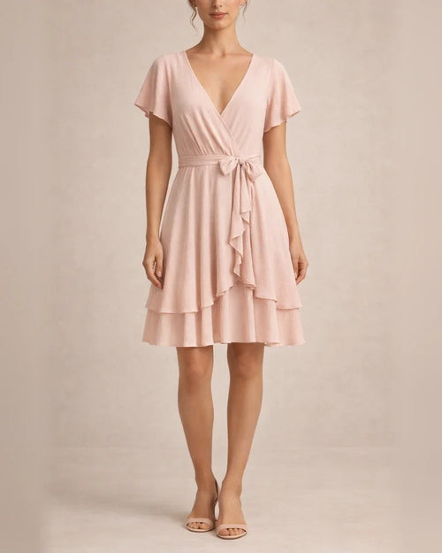 Women's New Summer V-neck Short-sleeve Tie-front Casual Dress | JRSEE:2aface74-8165-458e-b36f-af9d8f0ac4a6 | JRSEE:3229bd3c-8a20-45db-9fb9-c39e45e5ddaf