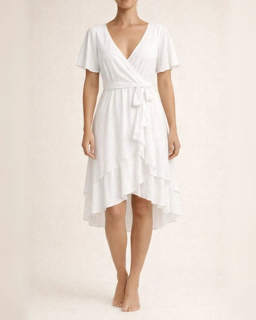Women's New Summer V-neck Short-sleeve Tie-front Casual Dress | JRSEE:f56f80cd-aeda-428d-9792-5d6a34d5312a | JRSEE:32c79672-c6b6-4bc7-a39c-3de692184c65