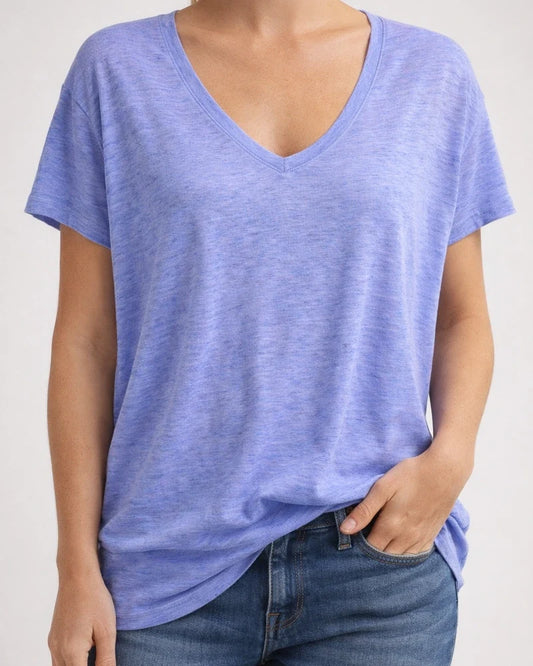 Women's New Summer V-neck Solid Color Short-sleeved T-shirt | JRSEE:34fb03d0-54ec-49d4-bbe7-a913db49f893