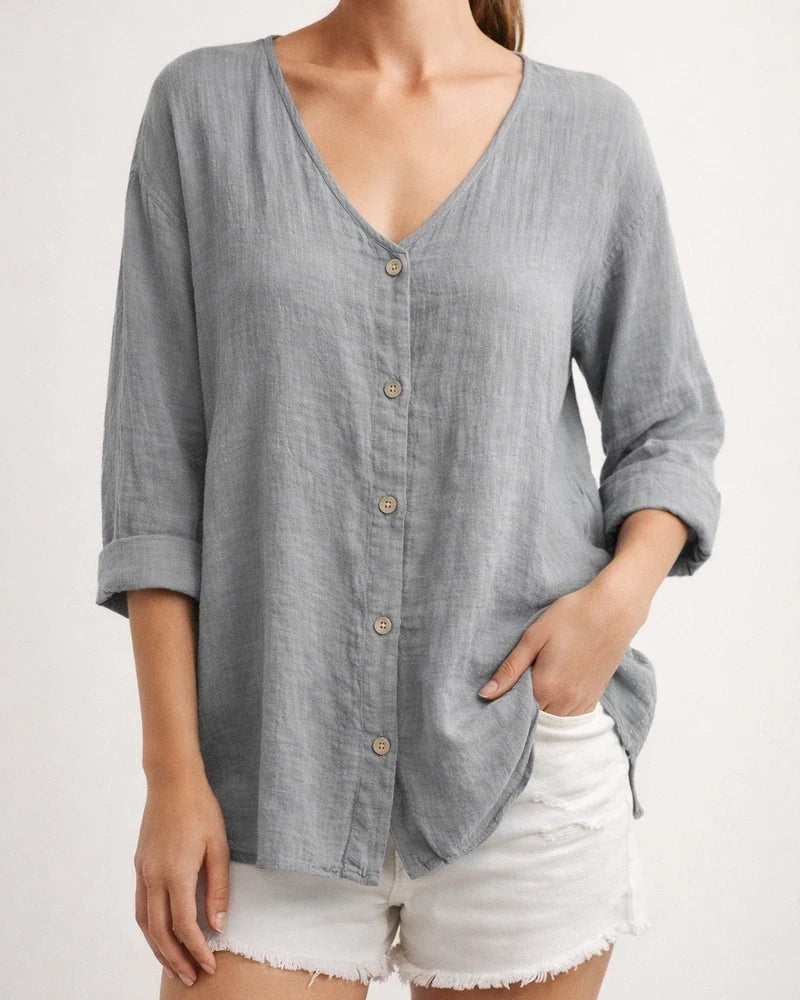 Women's New V-neck Pullover Short-sleeved Loose Women's Shirt Casual Plus Size Solid Color Blouse | JRSEE:7b89f0c6-9bd5-49d6-b8e7-677afdae7f02