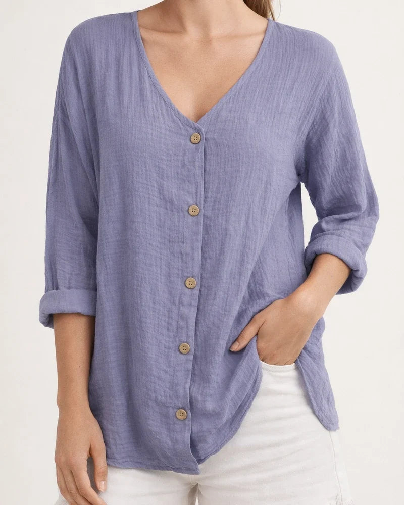 Women's New V-neck Pullover Short-sleeved Loose Women's Shirt Casual Plus Size Solid Color Blouse | JRSEE:46a5cbbc-13ce-4d7e-a8a3-c3dfd793b1f5