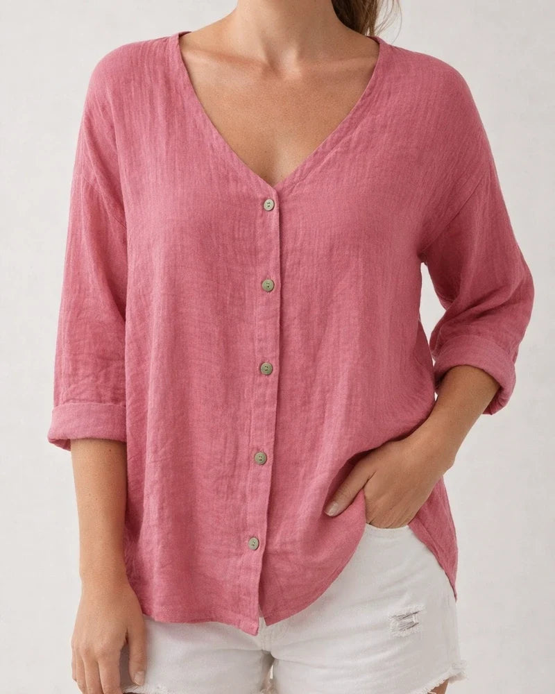 Women's New V-neck Pullover Short-sleeved Loose Women's Shirt Casual Plus Size Solid Color Blouse | JRSEE:c7c8acf4-f959-4b13-ae8a-d24fe9d082a8