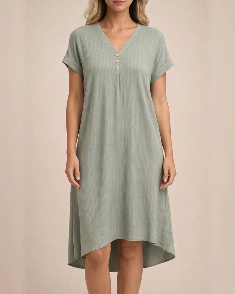 Women's New V-neck Solid Color Casual Dress A-line Dresses | JRSEE:cc7d0acb-18bf-40ce-b898-c7194c2c6b80