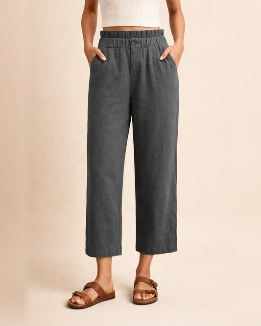 Women's Pants Trousers Faux Linen Black White Blue Fashion Casual Daily Side Pockets Ankle-Length Comfort Solid Colored S M L XL 2XL | JRSEE:ff652b47-c762-4043-8a3f-033881623c79