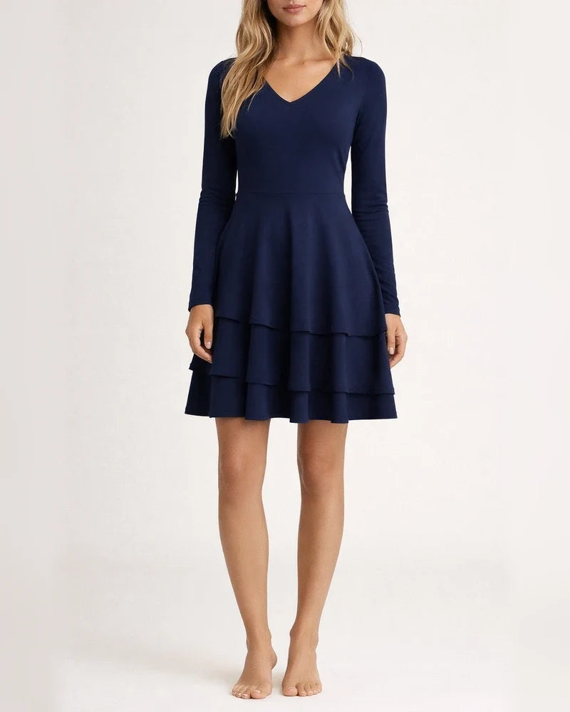 Women's Party Dress Black Dress Black Red Wine Dark Blue Long Sleeve Pure Color Ruffle Fall Spring V Neck Winter Dress Fall Dress Slim 2022 S M L XL XXL | JRSEE:3eb6cc6f-d72c-4a9a-a074-67c346689370