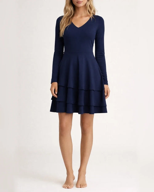 Women's Party Dress Black Dress Black Red Wine Dark Blue Long Sleeve Pure Color Ruffle Fall Spring V Neck Winter Dress Fall Dress Slim 2022 S M L XL XXL | JRSEE:3eb6cc6f-d72c-4a9a-a074-67c346689370